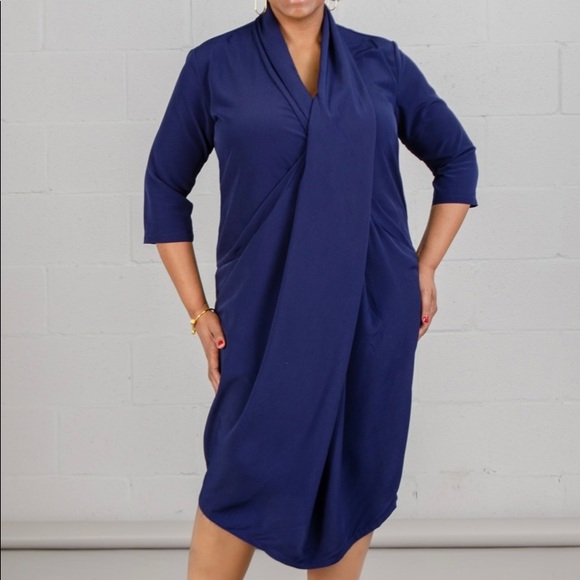 Dubgee by Whoopi Navy Women’s 3/4 Sleeve Overlap Dress Size Medium NWT - Picture 1 of 11